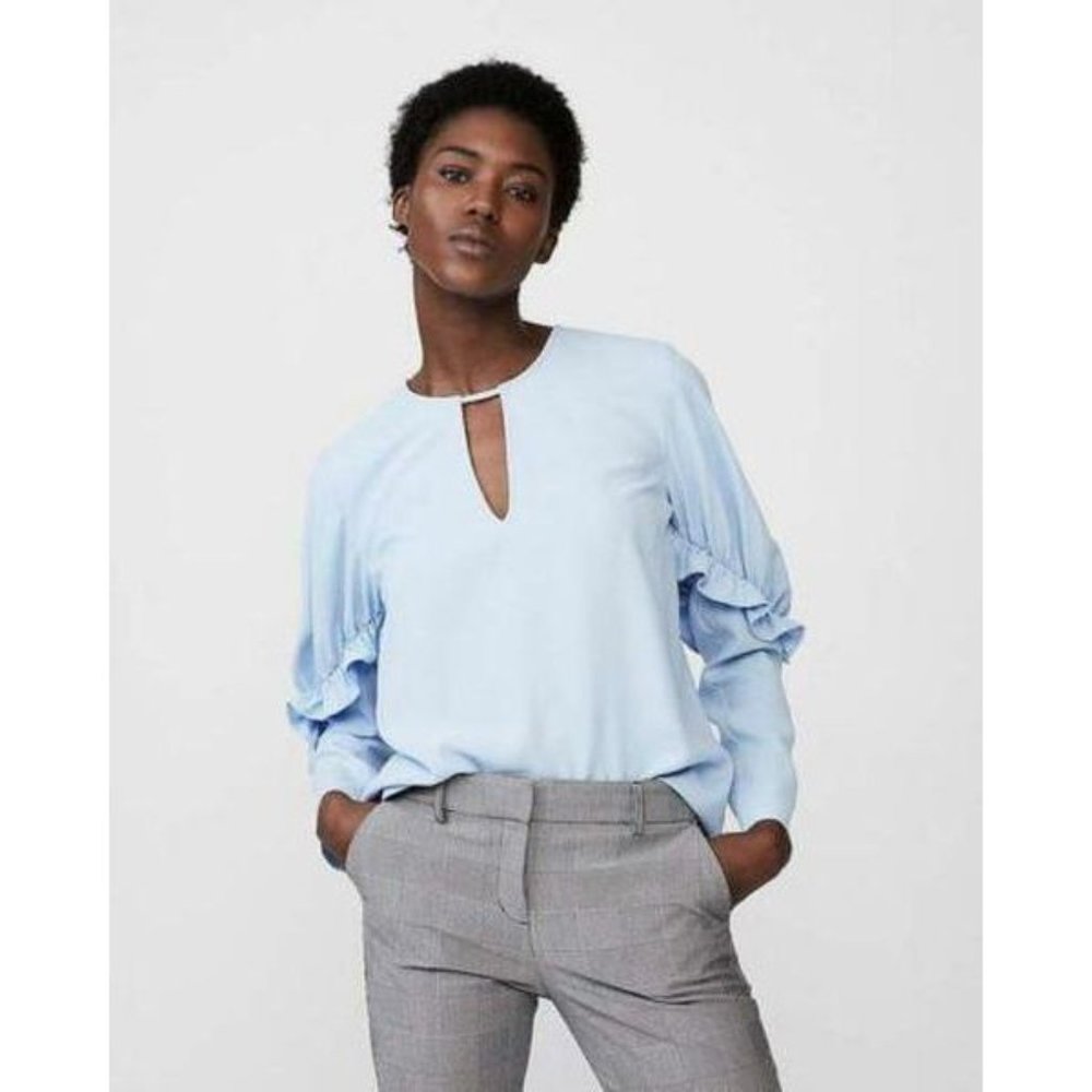 Express Keyhole Ruffle Volume Sleeve Blouse XXS